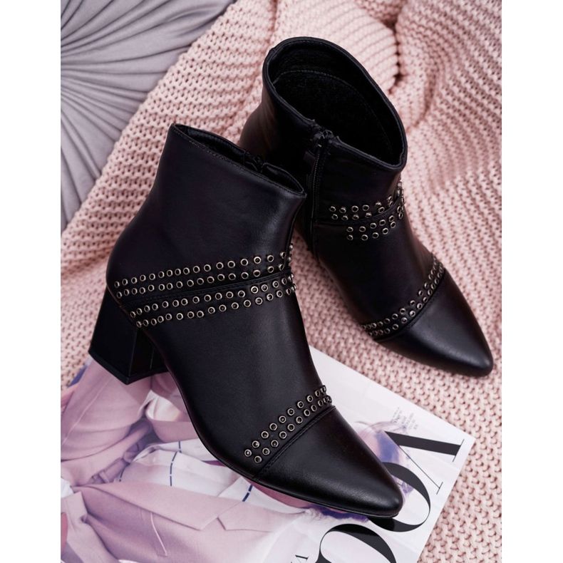 PS1 Women's Boots On A Heel In Spitz With Rivets Black Primma 5