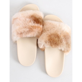 Emy Beige ombre fur slippers 1