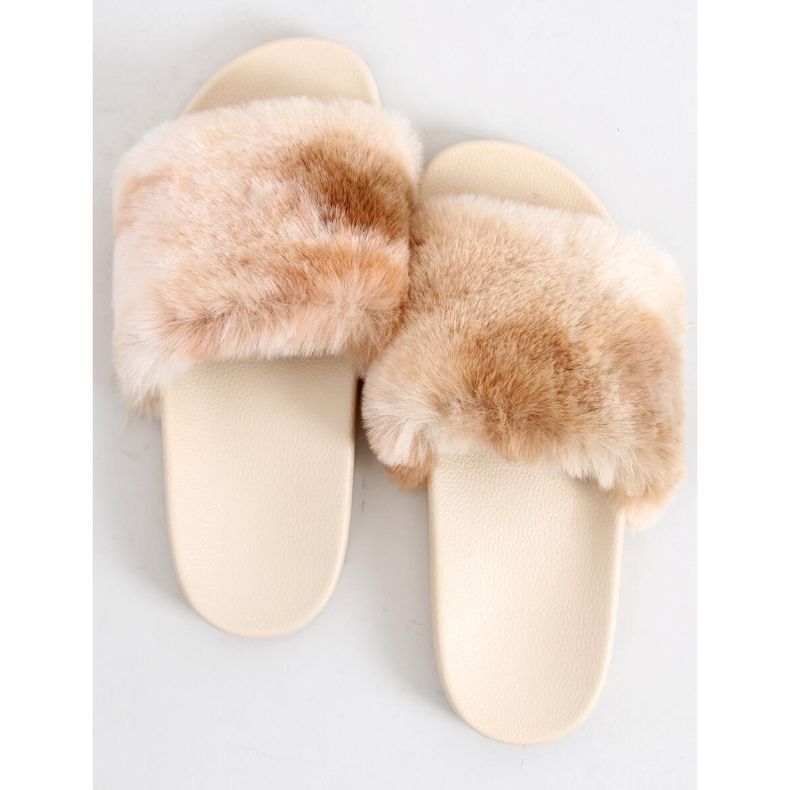 Emy Beige ombre fur slippers 1