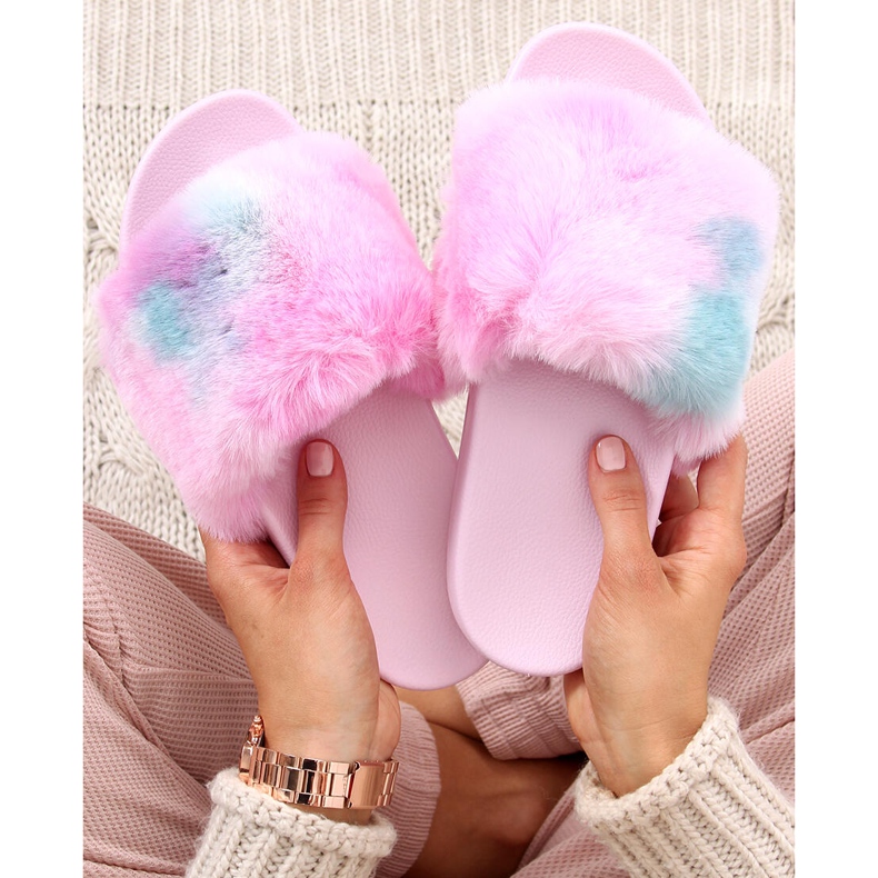 Emy Pink ombre fur slippers purple blue 2