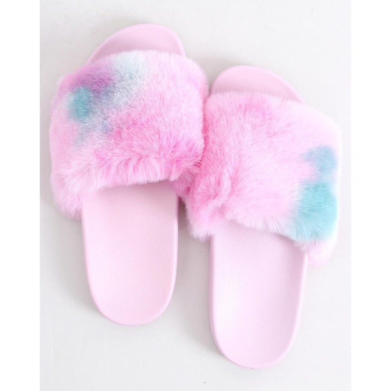 Emy Pink ombre fur slippers purple blue 1