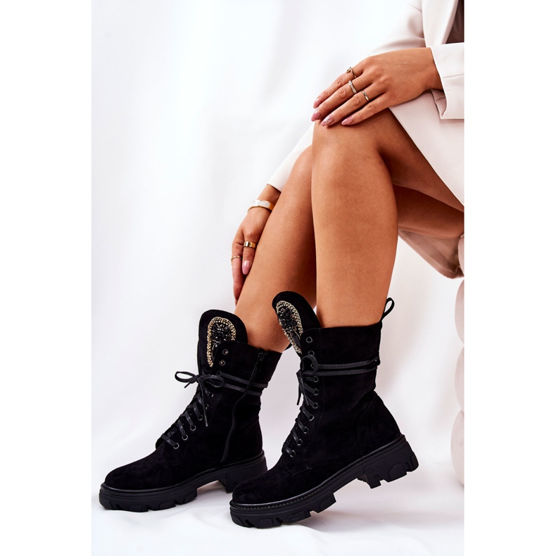 PL4 Black suede boots with Elaina embellishments 1