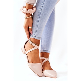 WS1 Leather Pumps On Low Heels Beige Giovanna 1