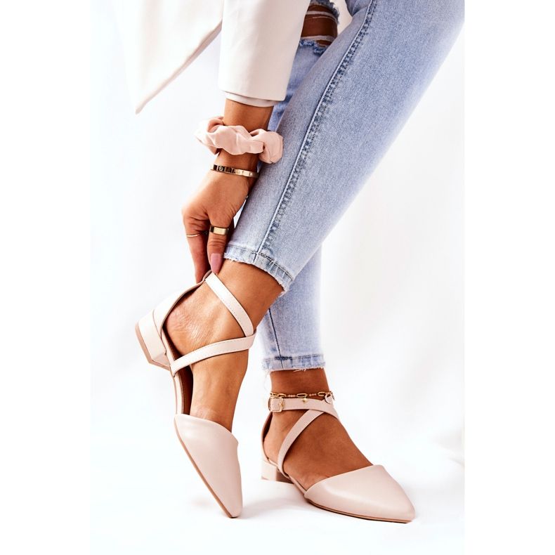 WS1 Leather Pumps On Low Heels Beige Giovanna 2
