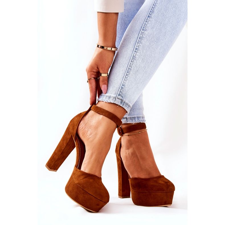 WS1 Pumps On A Post Camel Netel Suede Platform brown 2