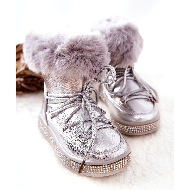 FR1 Children's Snow Boots With Fur Silver Grandis 1