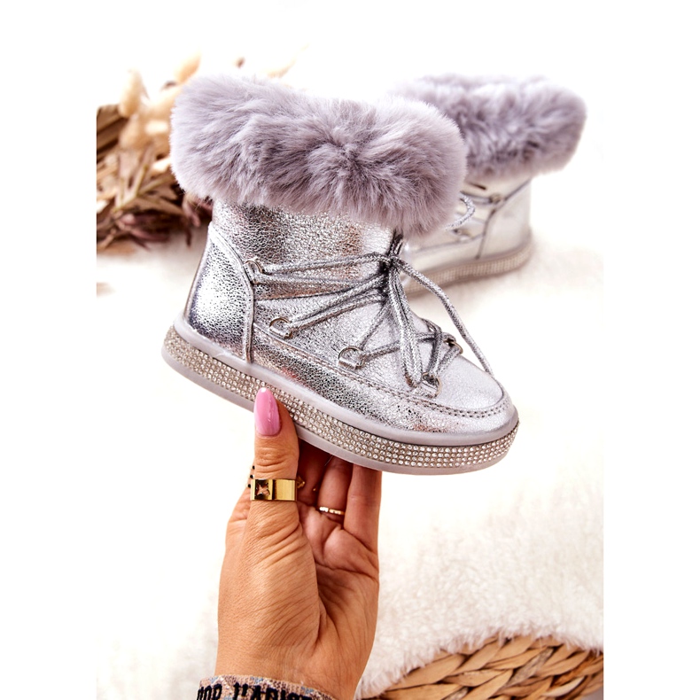 FR1 Children's Snow Boots With Fur Silver Grandis 3