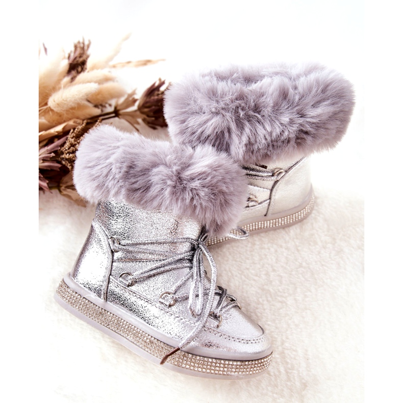 FR1 Children's Snow Boots With Fur Silver Grandis 4