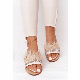 Slippers With Feathers Lu Boo Beige 3