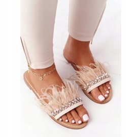 Slippers With Feathers Lu Boo Beige 4