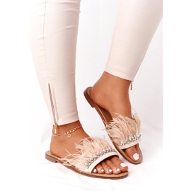 Slippers With Feathers Lu Boo Beige 2