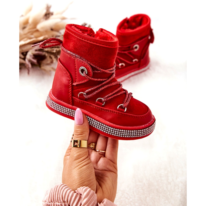 FR1 Children's Red Snow Boots With Cubic Zirconia Wellma 3
