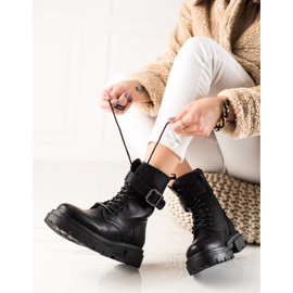 Super Mode Lace-up Boots With Buckle black 1