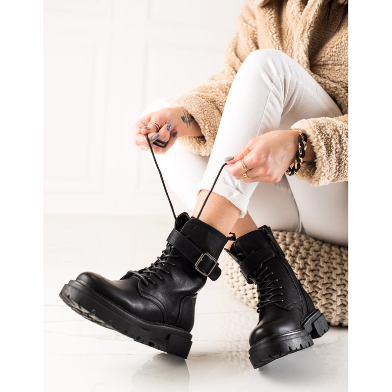 Super Mode Lace-up Boots With Buckle black 1