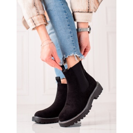Ideal Shoes Suede Booties On The Platform black 2 Ideal Shoes Suede Booties On The Platform black 2