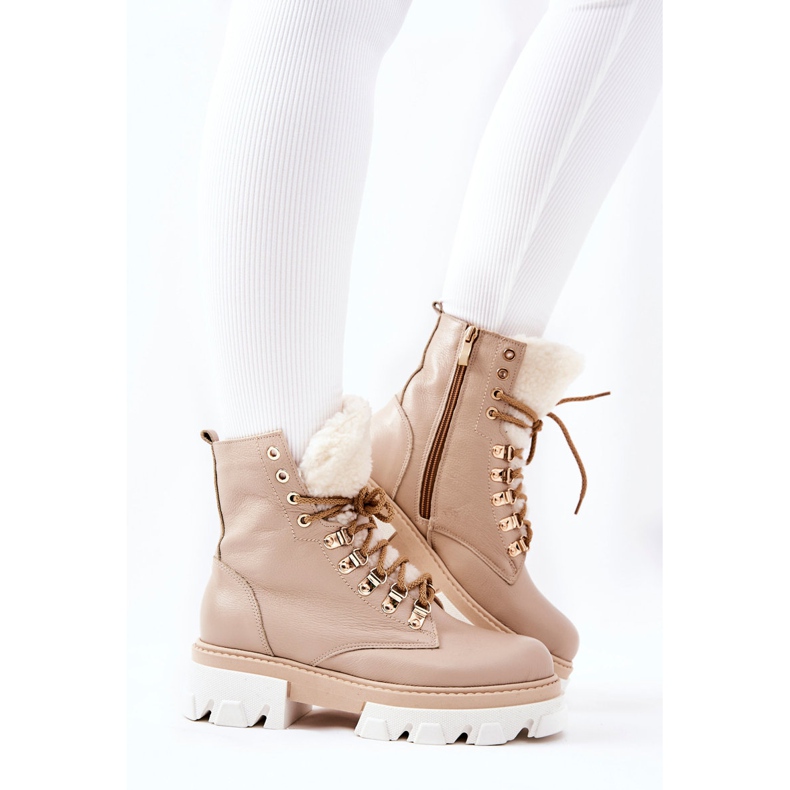 PF1 Warm Leather Boots Workery Beige Lecolly 1