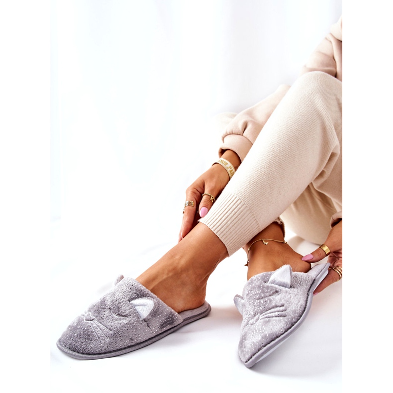 PE1 Shiny Kitten Slippers With Gray Kaisy Ears grey 4
