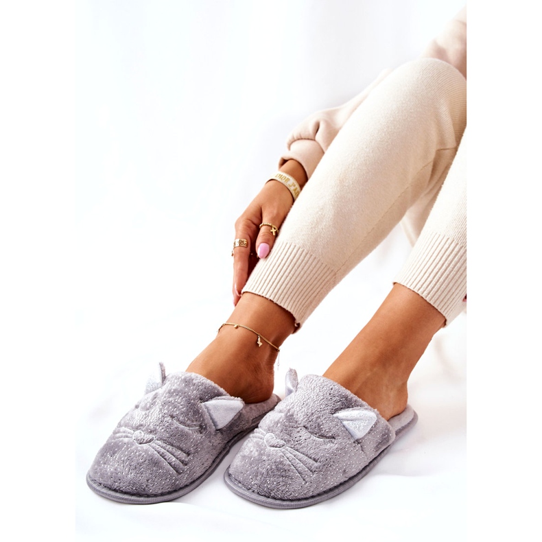 PE1 Shiny Kitten Slippers With Gray Kaisy Ears grey 3