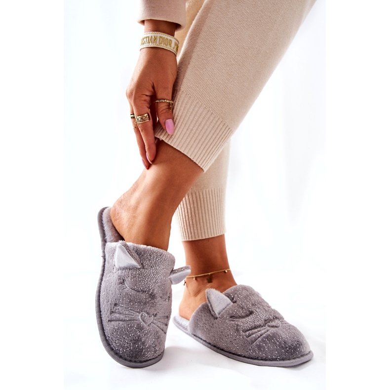 PE1 Shiny Kitten Slippers With Gray Kaisy Ears grey 1