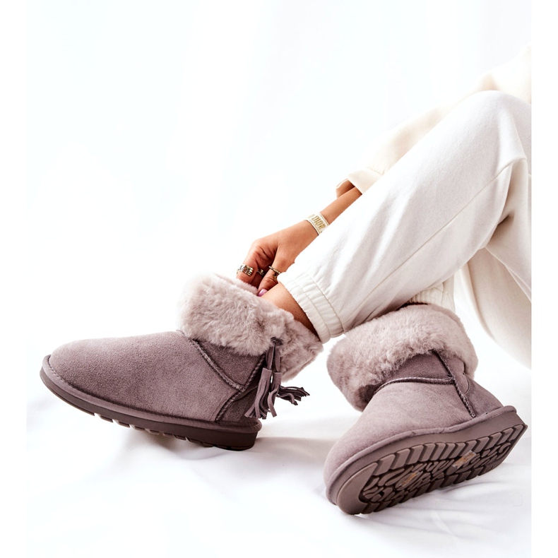 Women's snowfock insulated with gray fringes grey 1