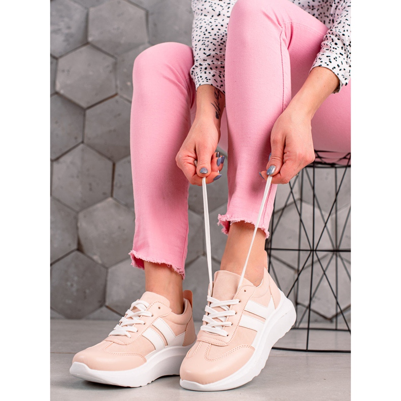 Ideal Shoes Fashionable Sneakers With Stripes white pink 1 Ideal Shoes Fashionable Sneakers With Stripes white pink 1