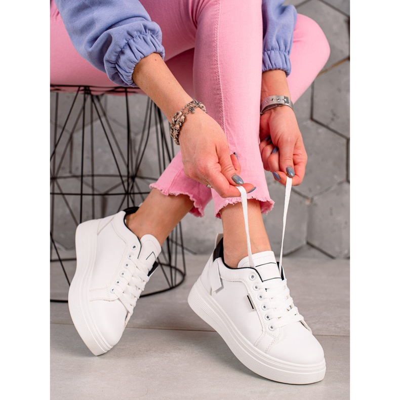 Ideal Shoes White Eco Leather Sneakers black 1