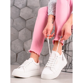 Ideal Shoes White Eco Leather Sneakers pink 1 Ideal Shoes White Eco Leather Sneakers pink 1