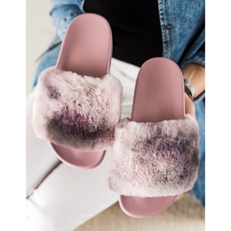 TRENDI Slippers With Fur pink grey 1