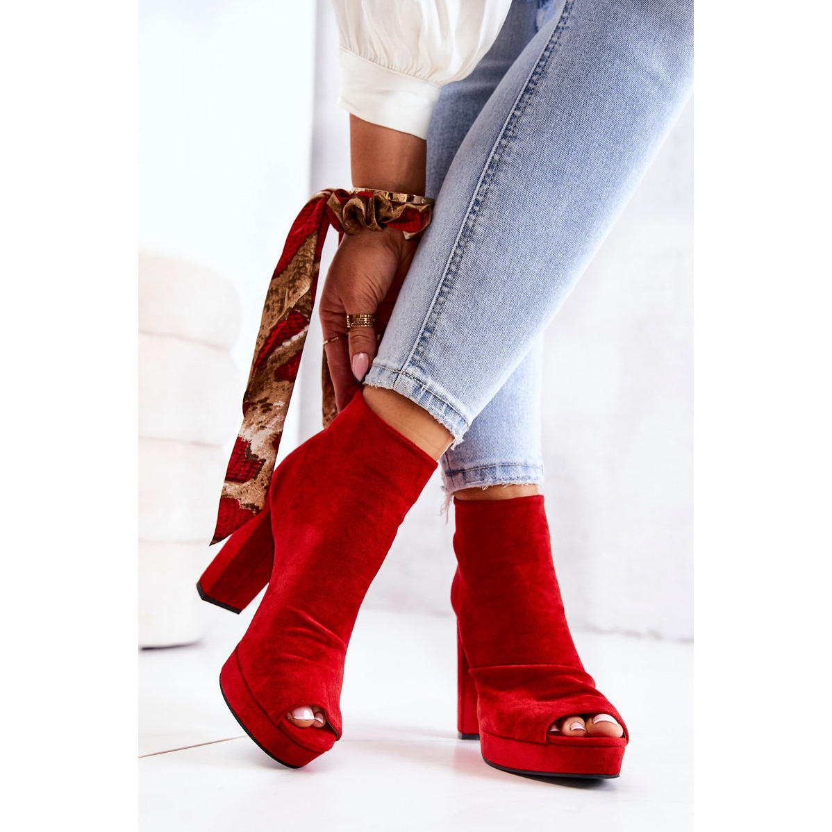 Open toe 2025 red booties