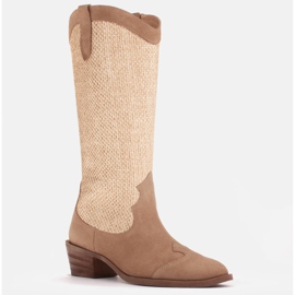 Marco Shoes Cowboy boots in a combination of suede and fabric beige 1