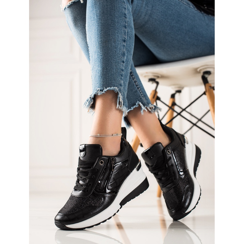 TRENDI Wedge Sneakers With Glitter black 2