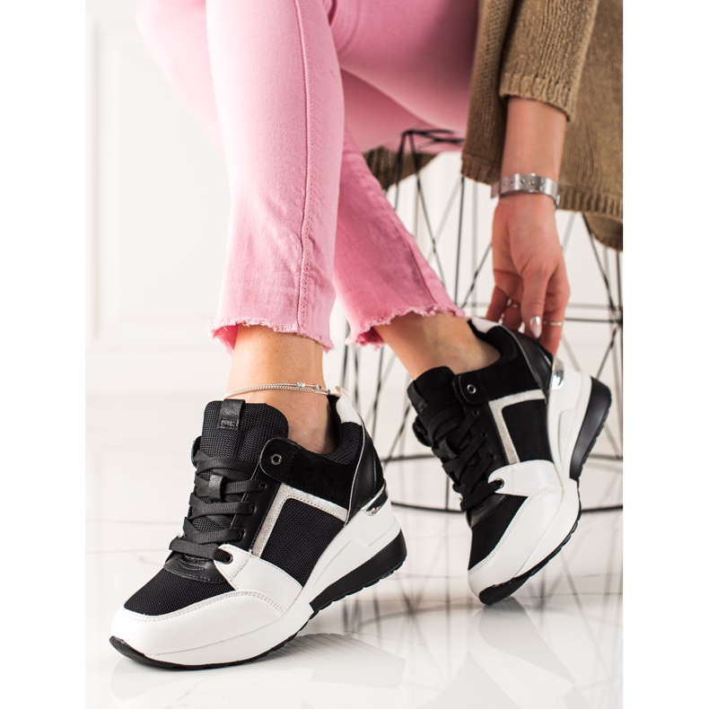 TRENDI Light Wedge Sneakers white black 1