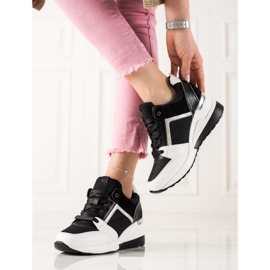 TRENDI Light Wedge Sneakers white black 2