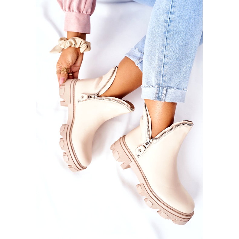 FI1 Women's Ankle Boots With Cutouts Beige Rhythm 4