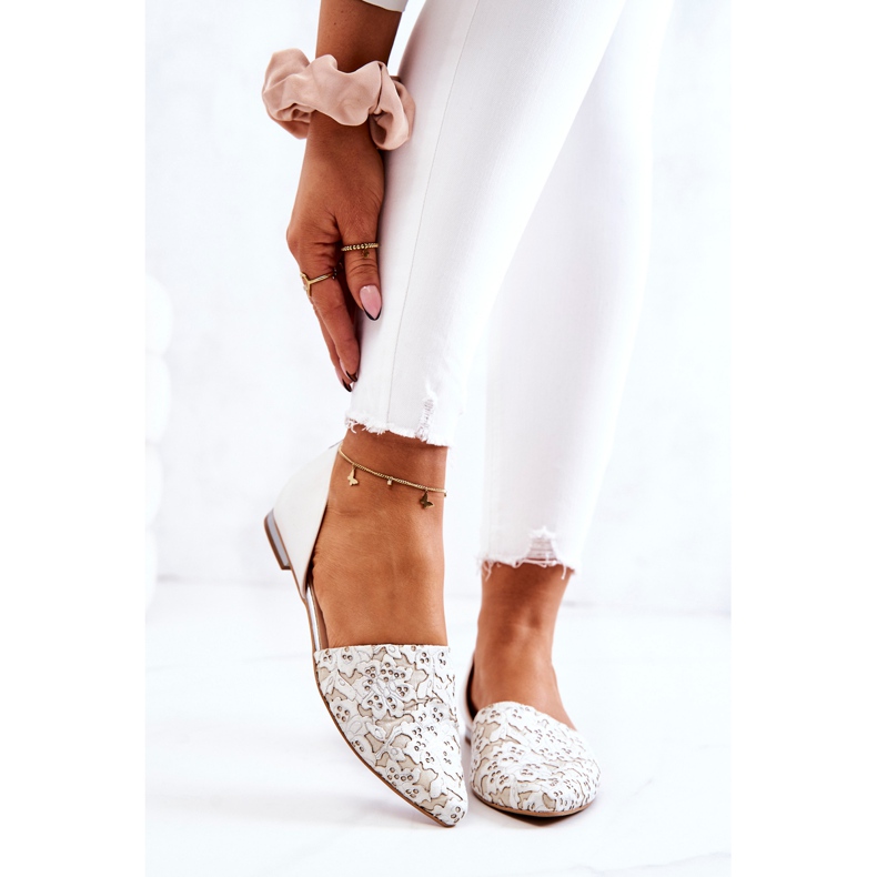 Elegant Leather Ballerinas Laura Messi 1110 Beige white 2