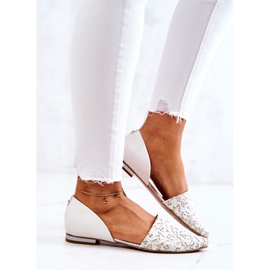 Elegant Leather Ballerinas Laura Messi 1110 Beige white 1