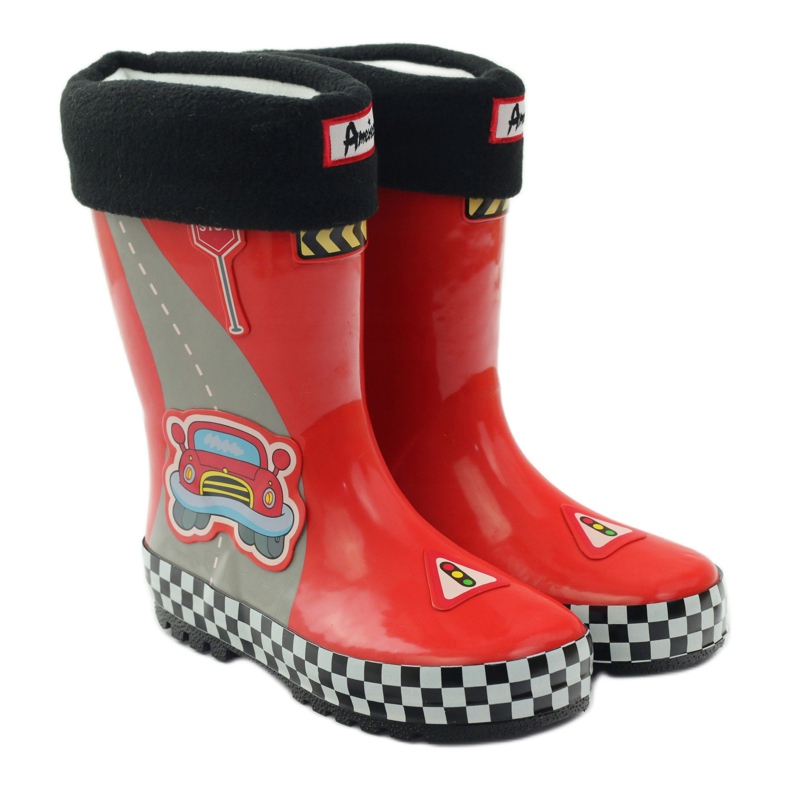 American Club Wellies insulated with a Red Car sock white black grey 3