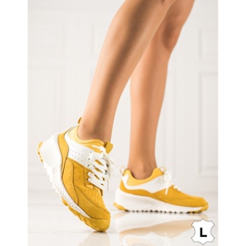 Goodin Stylish Leather Sneakers white yellow 1