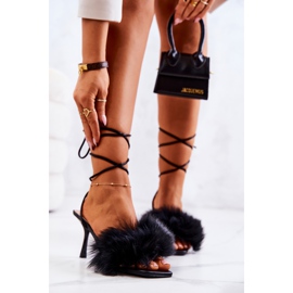 FM1 Lindsay Black Sandals On A High Heel With Fur 2