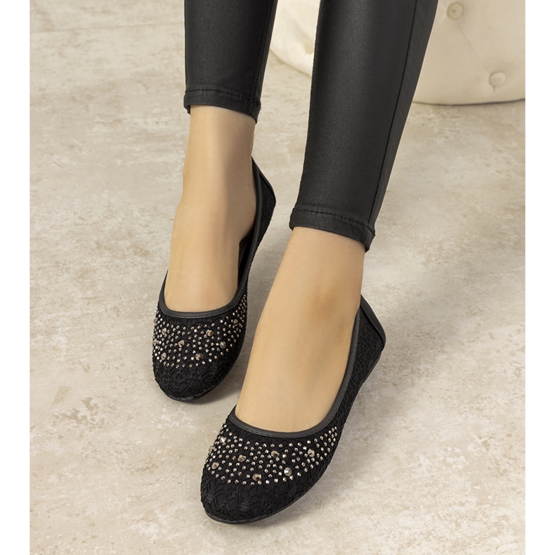 Pink lace ballerinas with East Side cubic zirconia black 1