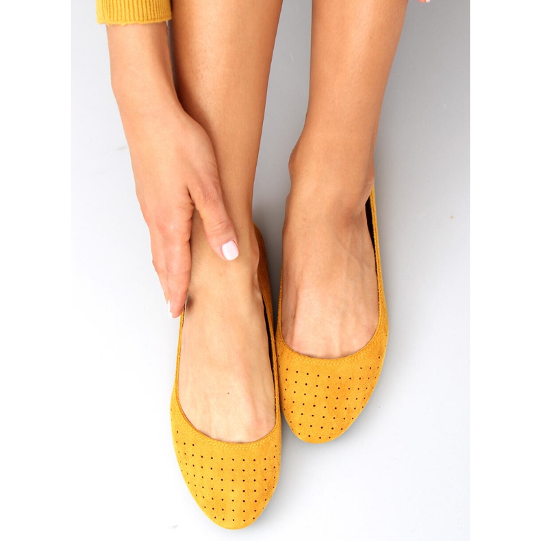 Ameli Yellow openwork ballerinas 1