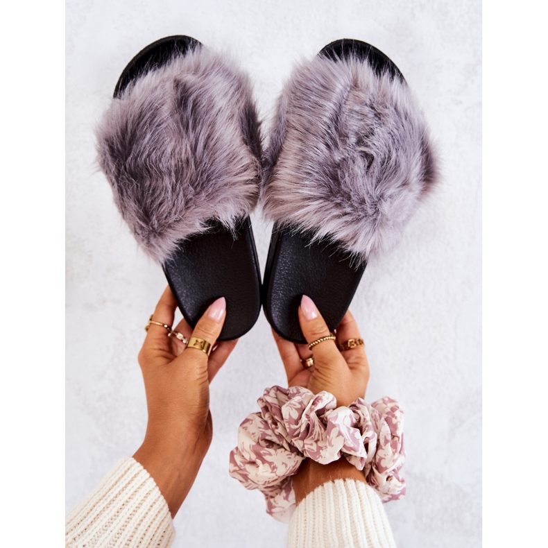 PM1 Slippers With Fur, Rubber Gray Pollie grey 1