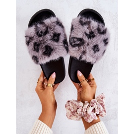 PM1 Slippers With Fur, Rubber Leopard Gray Noelle grey 1