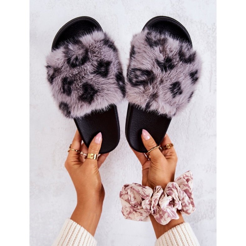 PM1 Slippers With Fur, Rubber Leopard Gray Noelle grey 1