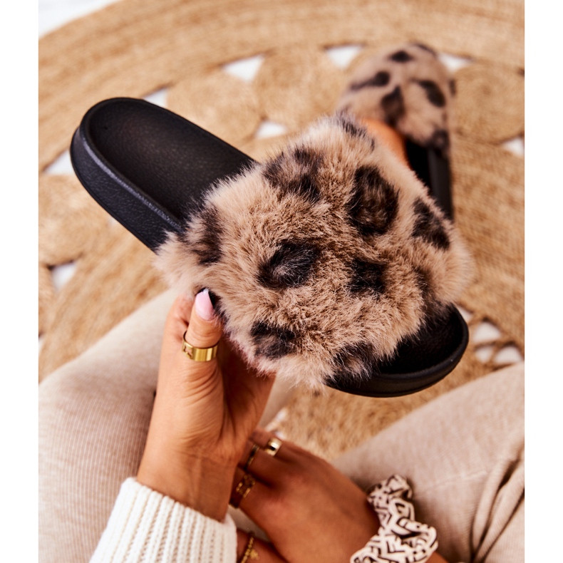 PM1 Slippers With Fur, Rubber Leopard Brown Noelle beige 1