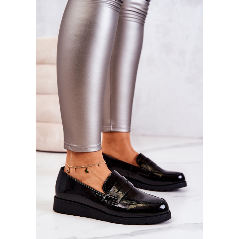 PL5 Lacquered Wedge Loafers La.Fi Black Alannah 1