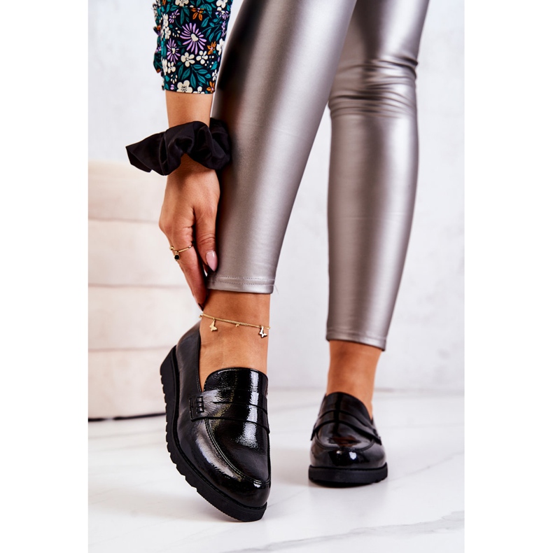PL5 Lacquered Wedge Loafers La.Fi Black Alannah 2