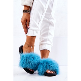 FM1 Blue Naturis Natural Fur Slippers 1