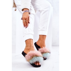 FM1 Slippers With Natural Fur Pink-Green Naturis 2