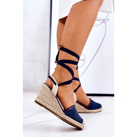 FC2 Espadrilles On A Wedge Openwork Navy Blue Lettica beige 1